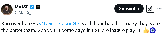 Falcons戰(zhàn)勝Eternal-Fire晉級(jí)PGL半決賽-賽后雙方動(dòng)態(tài)一覽